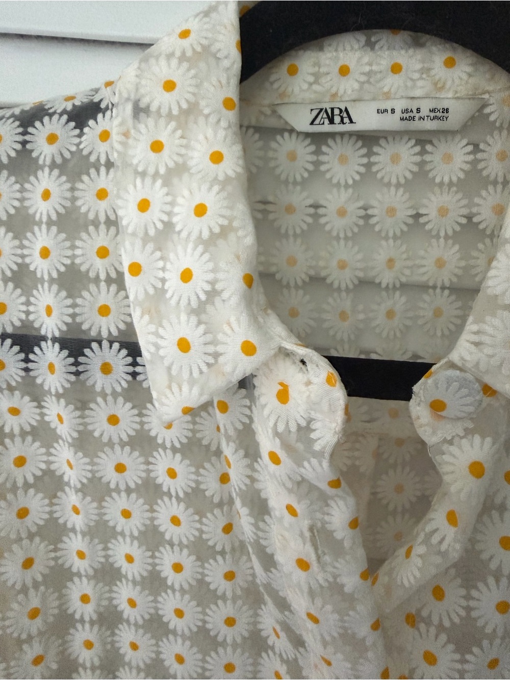 ZARA Sheer Shirt with Yellow Daisy Print